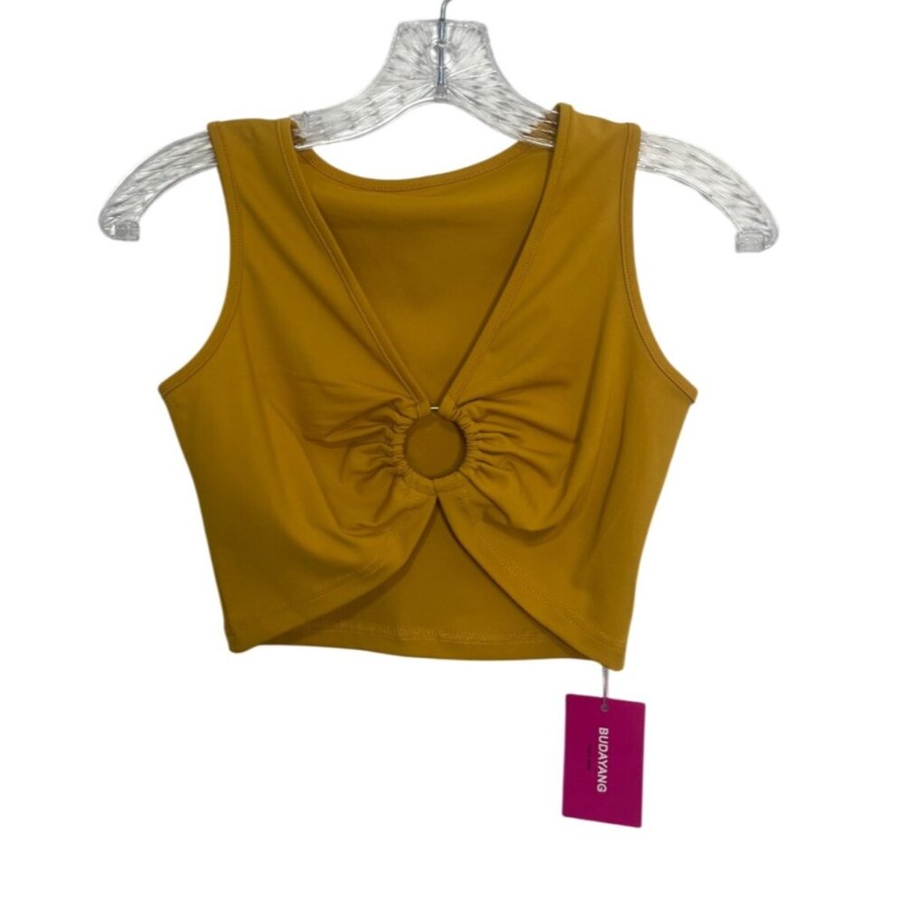 Budayang Sleeveless Crop Tank Top Front Ring Womens XS Yellow New Casual Summer